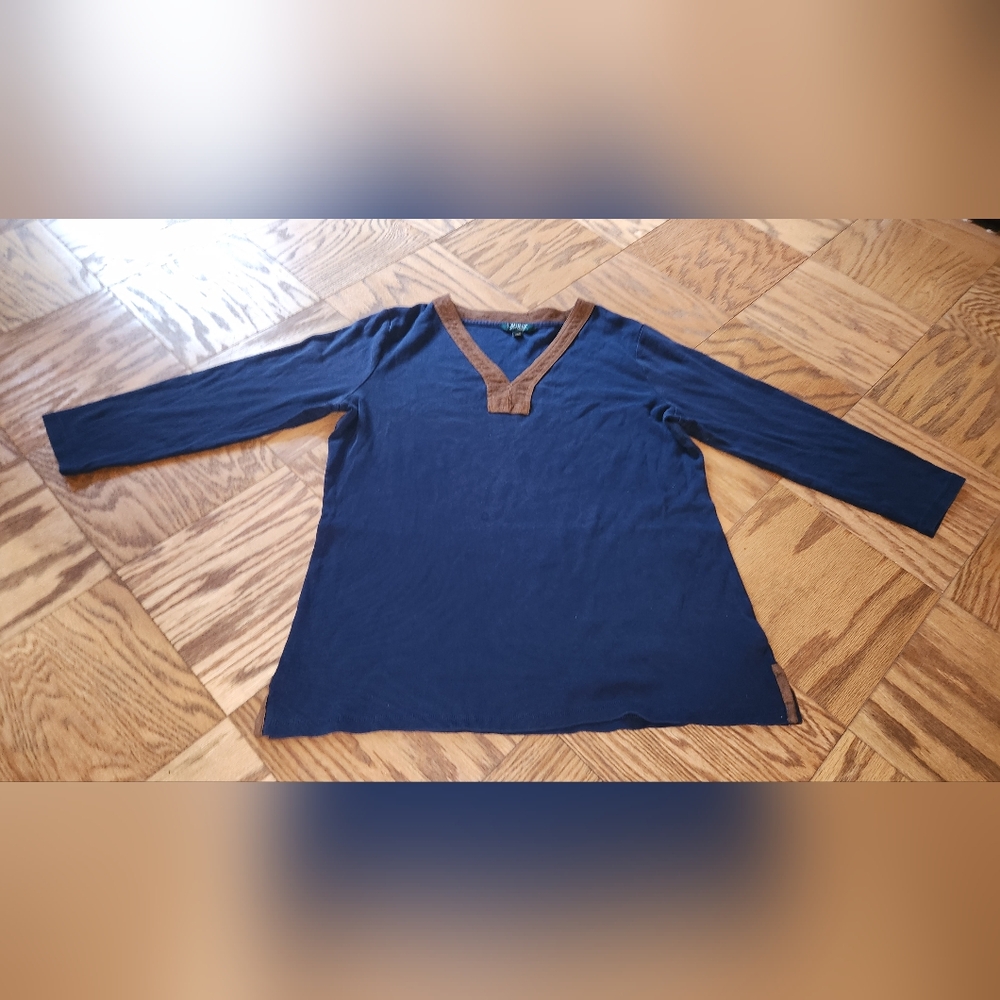 Lauren Ralph Lauren Navy and Brown Top